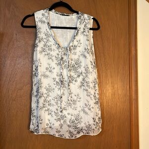 Italian Flowing lined white sleeveless top with black floral print